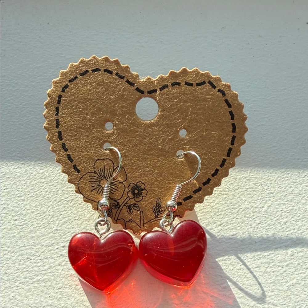 Handmade Elegant Valentine’s Red Heart Drop Earrings